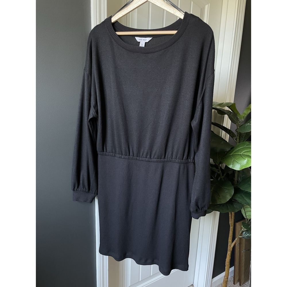 Nine West XL Black Knit Sweater Dress Ribbed | Stretch | Soft | Pullover